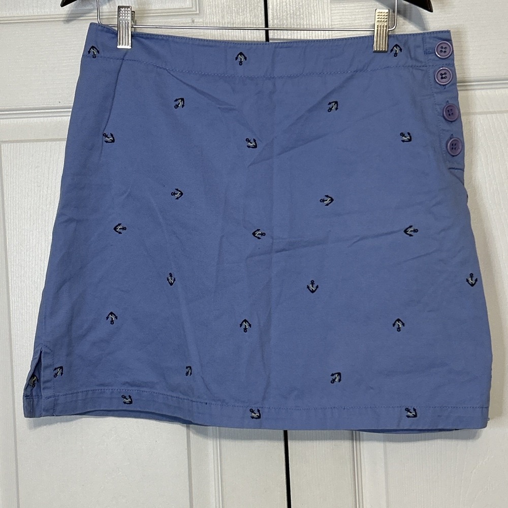 Liz Claiborne Blue Skirt Skort Embroidered Anchors Cruise Beach Side Button 10